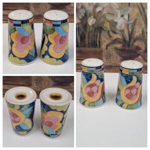 Fantasia By Interiors Rare Salt & Pepper Shakers Colorful Floral Abstract Design